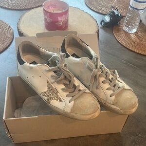 Golden Goose White Sneakers with Gold Glitter Star